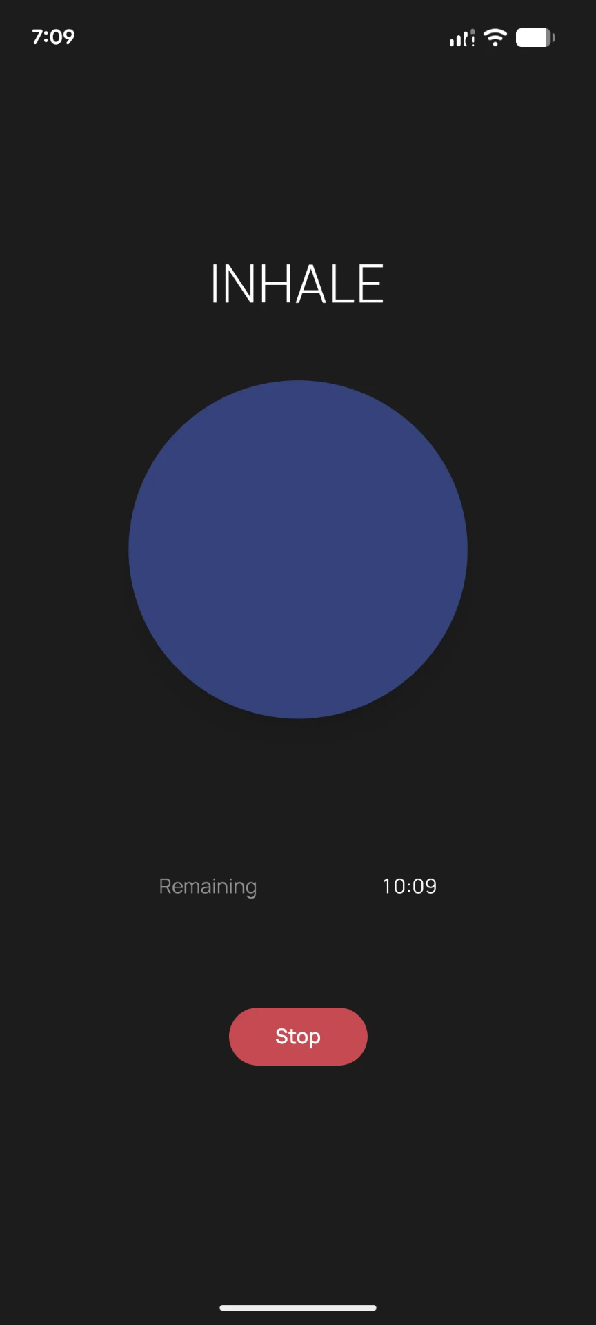ParaBOLT session screen showing the inhale phase